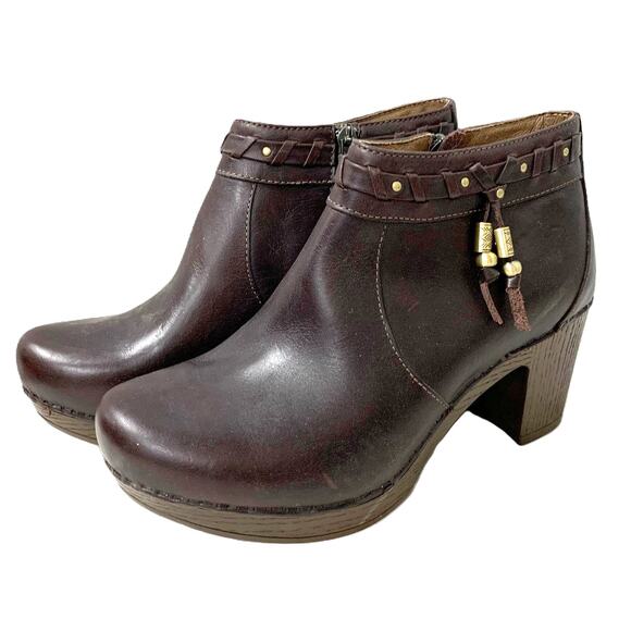 Dansko Dabney Leather Bohemian Tassel Clog Ankle Booties 8 - Picture 4 of 9